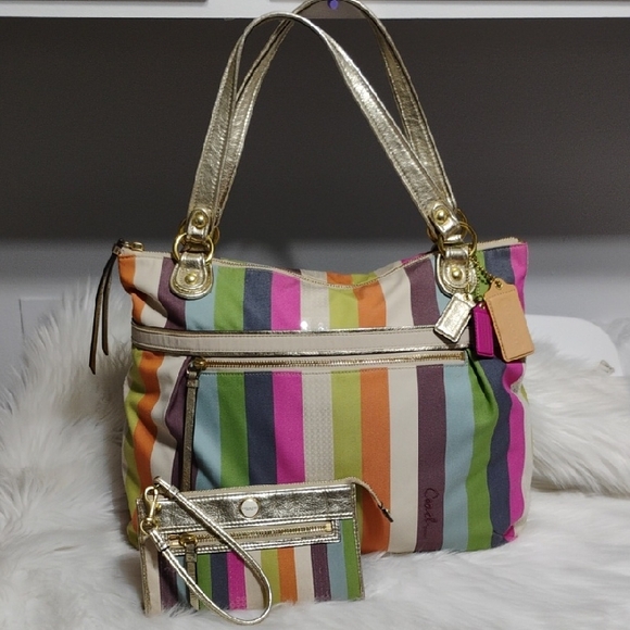 Coach Handbags - SALE! Coach Poppy Legacy Sequined Striped Shoulder Bag & Matching Wristlet